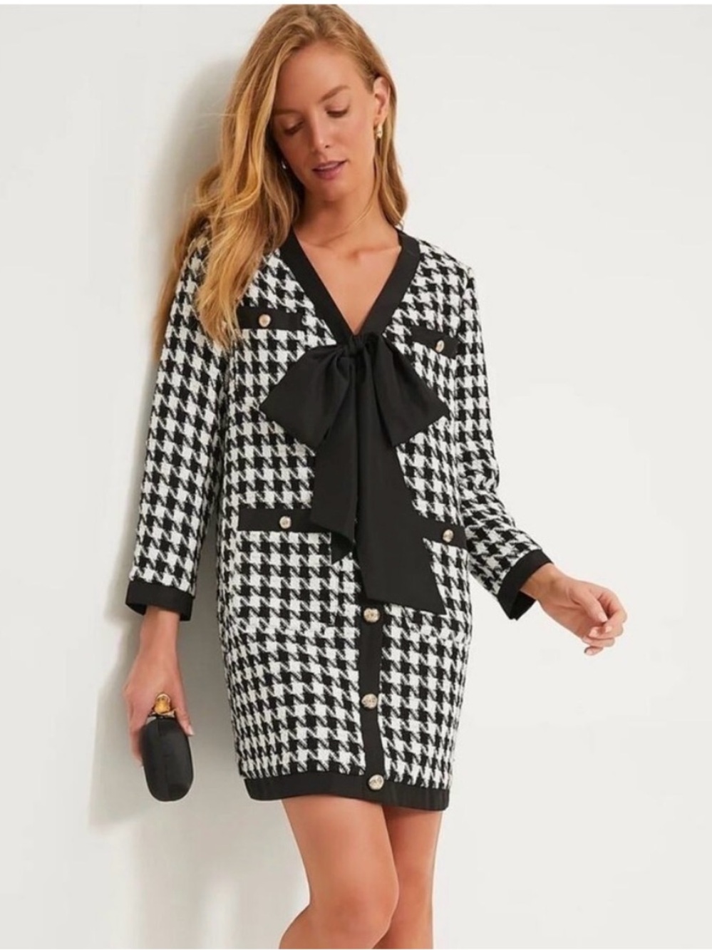 Pomander Place Coco Black and White Herringbone Mini Dress Size Medium